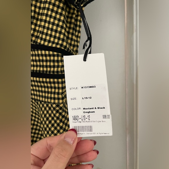 NWT Unique Vintage Mustard and Black gingham 1950s dress - L - Picture 4 of 4